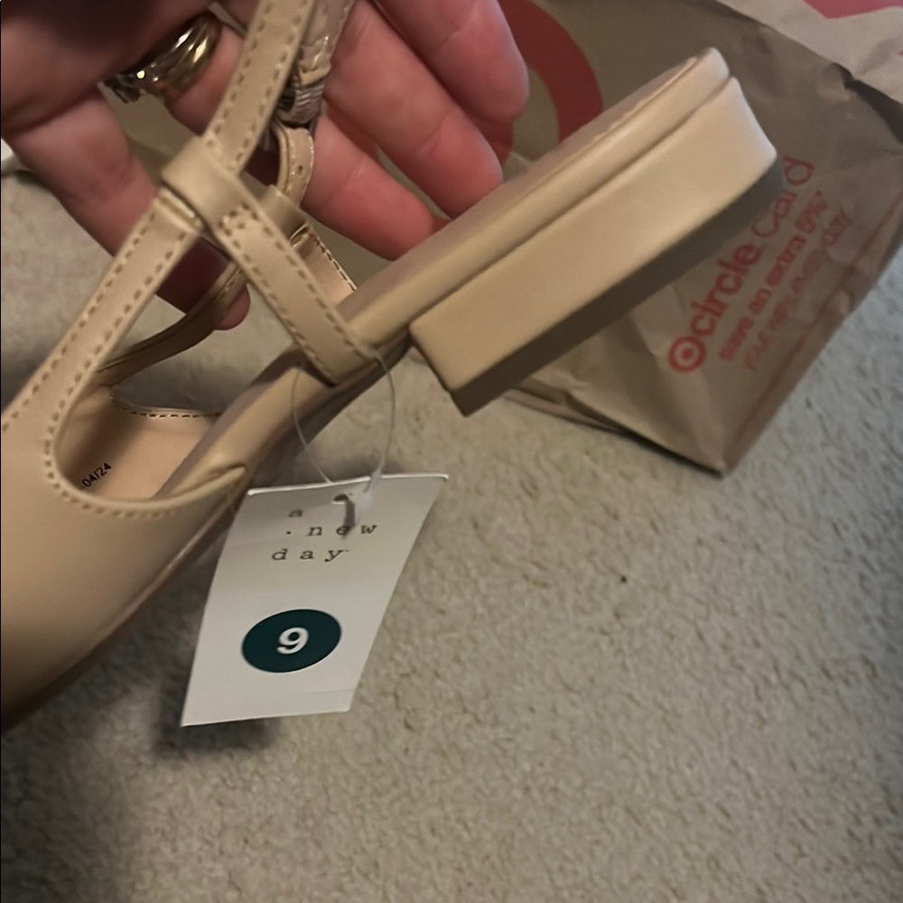 A New Day Tan and Black Flats with Slingback Strap - Picture 3 of 7